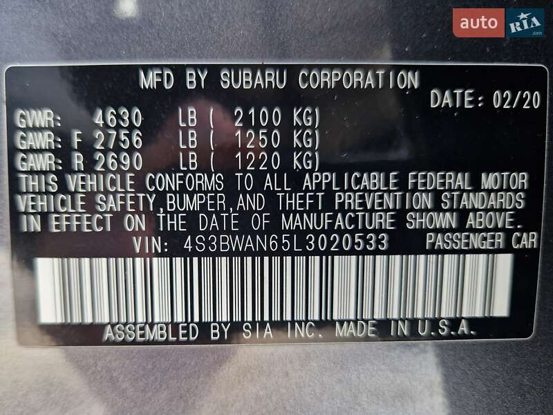 Седан Subaru Legacy 2020 в Днепре