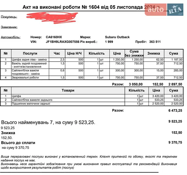 Универсал Subaru Outback 1999 в Киеве документ 2 фото Универсал Subaru Outback 1999 в Киеве документ