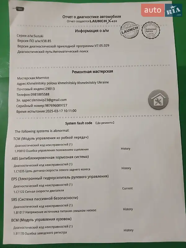 Хетчбек Suzuki Swift 2006 в Хмельницькому документ