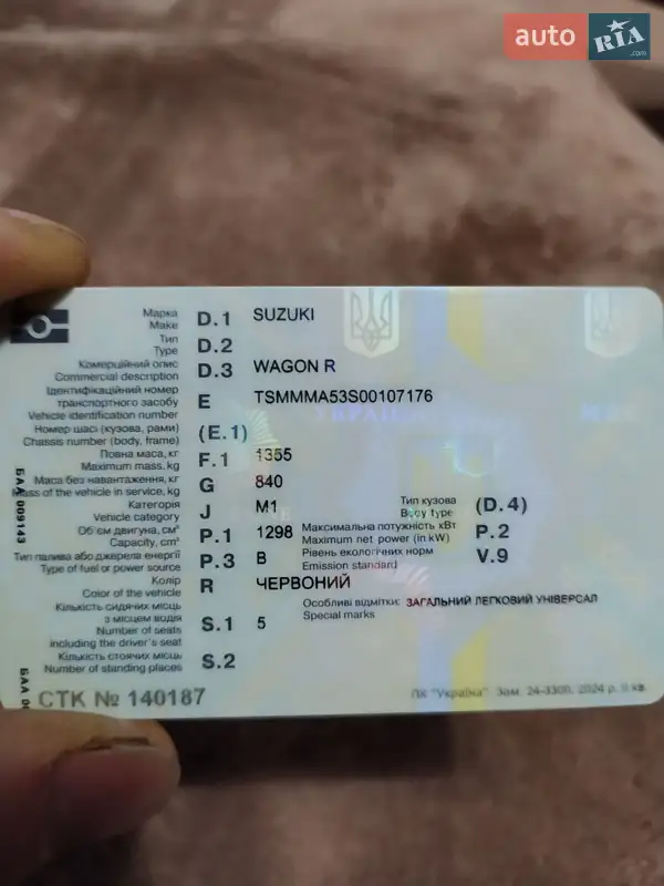 Микровэн Suzuki Wagon R 1999 в Первомайске документ