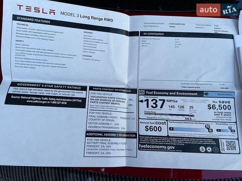 Седан Tesla Model 3 2025 в Кривом Роге