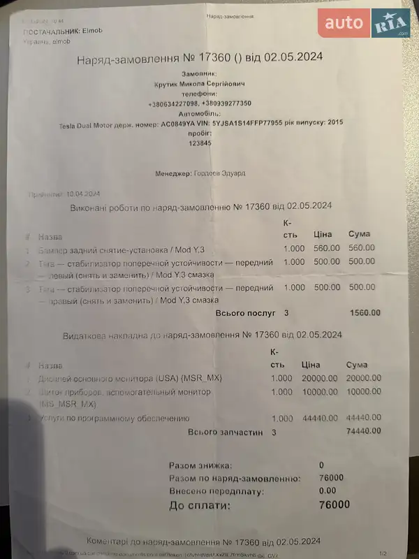 Лифтбек Tesla Model S 2015 в Киеве документ