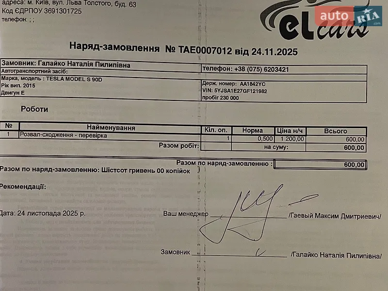 Ліфтбек Tesla Model S 2015 в Києві документ