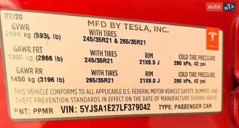 Ліфтбек Tesla Model S 2020 в Умані фото 16 Ліфтбек Tesla Model S 2020 в Умані