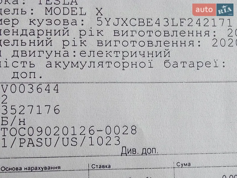 Внедорожник / Кроссовер Tesla Model X 2019 в Киеве документ