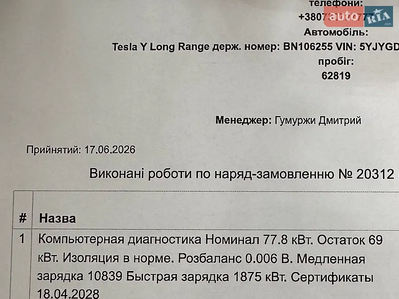 Внедорожник / Кроссовер Tesla Model Y 2021 в Киеве документ