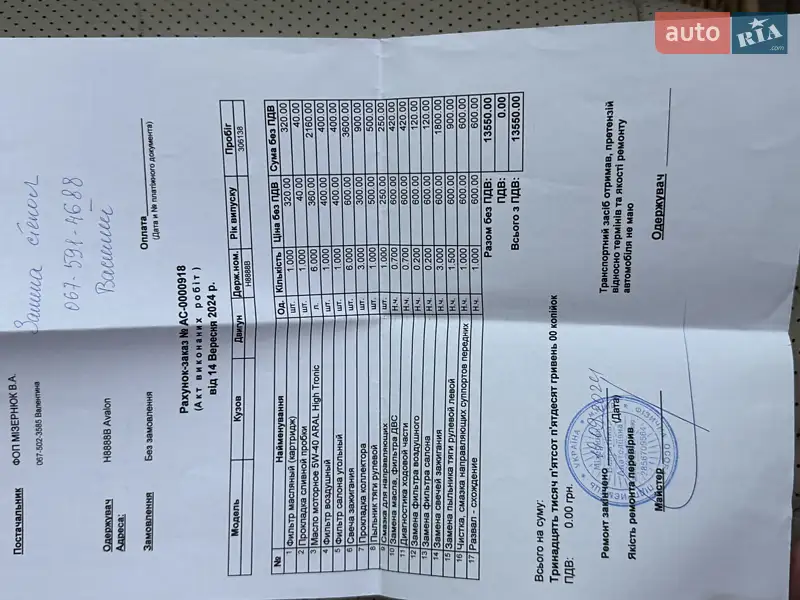 Седан Toyota Avalon 2008 в Борисполі документ