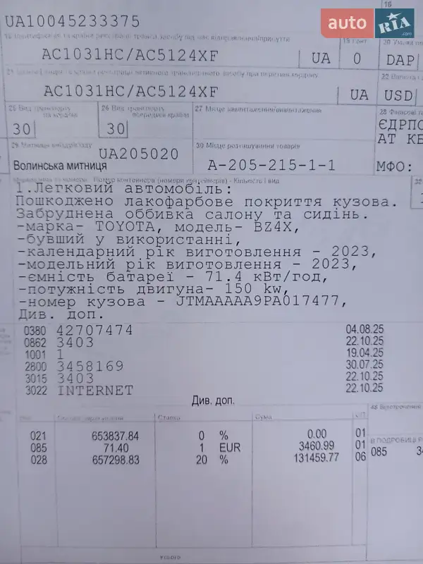 Внедорожник / Кроссовер Toyota bZ4X 2023 в Луцке документ 2 фото Внедорожник / Кроссовер Toyota bZ4X 2023 в Луцке документ