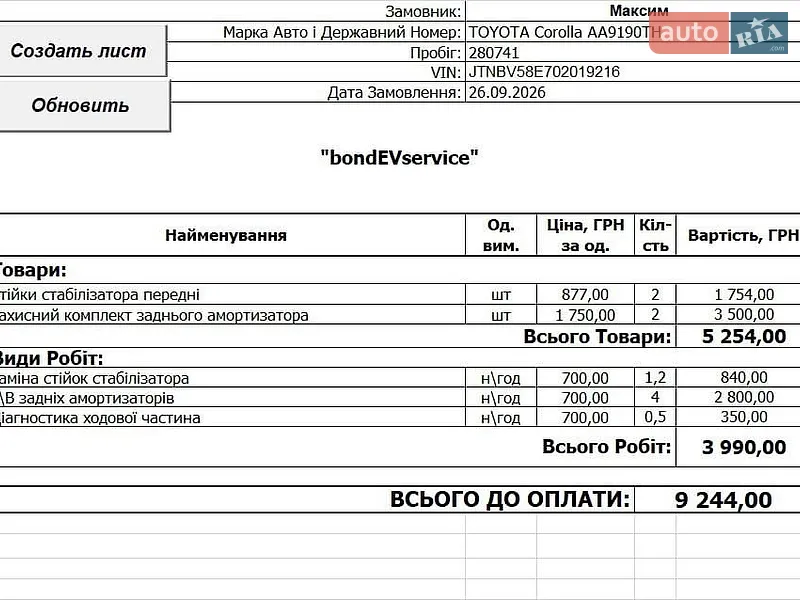 Седан Toyota Corolla 2007 в Киеве документ