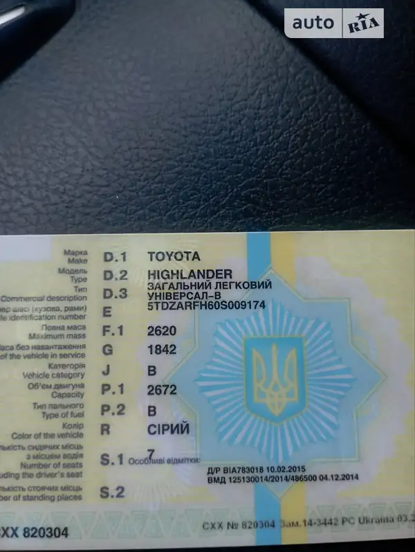 Позашляховик / Кросовер Toyota Highlander 2014 в Хмельницькому документ