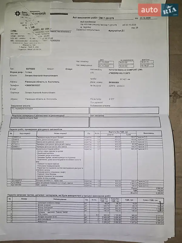 Внедорожник / Кроссовер Toyota RAV4 2017 в Костополе документ 4 фото Внедорожник / Кроссовер Toyota RAV4 2017 в Костополе документ