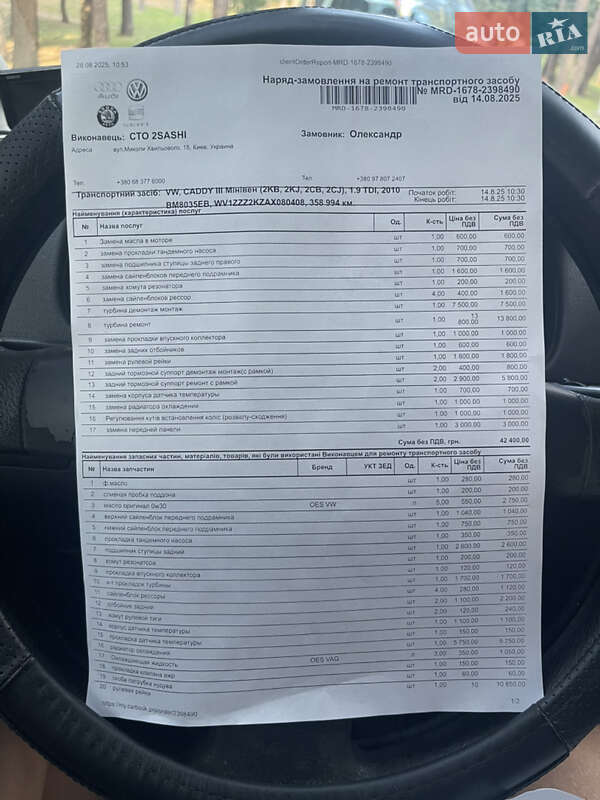 Мінівен Volkswagen Caddy 2010 в Кролевці