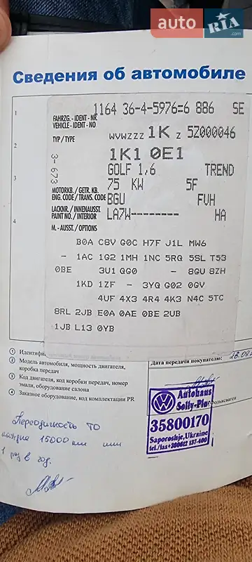 Хетчбек Volkswagen Golf 2005 в Кам'янець-Подільському документ