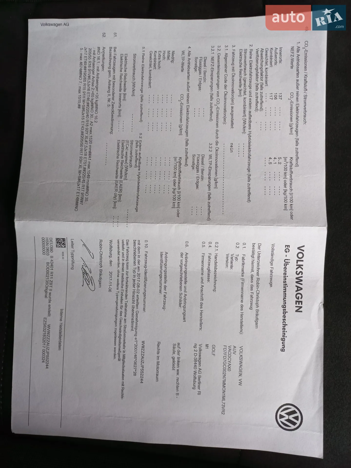 Volkswagen Golf 2017 VIN WVWZZZAUZJP552244 фото оголошення 52 з 120