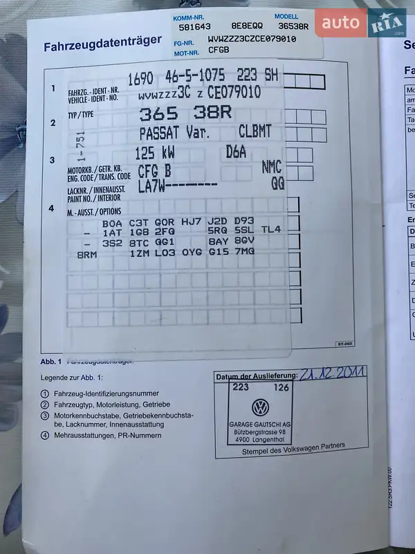 Універсал Volkswagen Passat 2011 в Києві документ