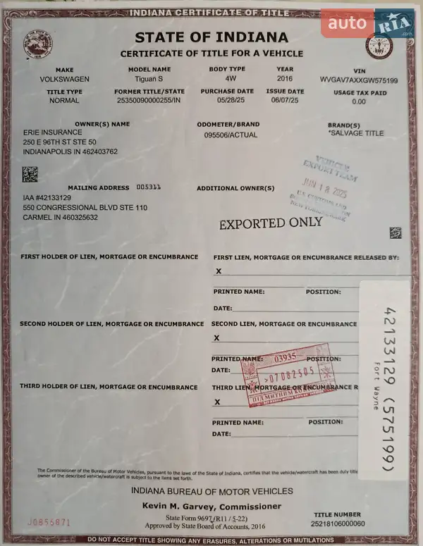 Внедорожник / Кроссовер Volkswagen Tiguan 2016 в Киеве документ