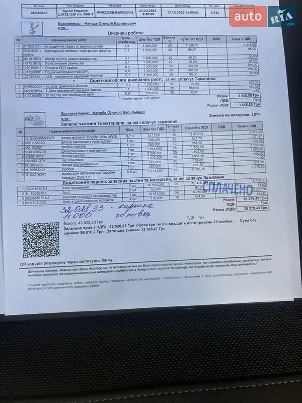 Внедорожник / Кроссовер Volkswagen Tiguan 2021 в Мукачево документ