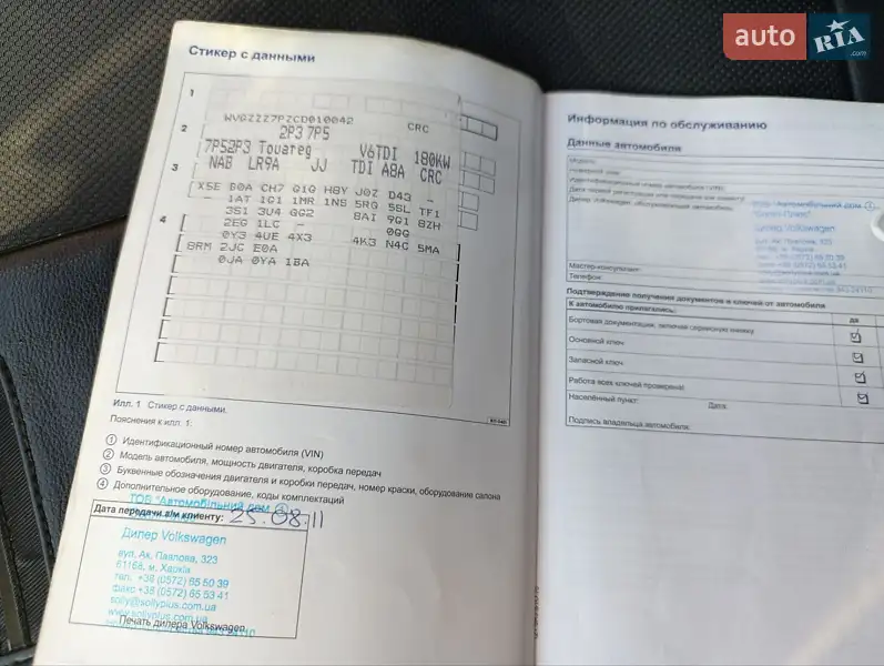 Внедорожник / Кроссовер Volkswagen Touareg 2011 в Запорожье документ 2 фото Внедорожник / Кроссовер Volkswagen Touareg 2011 в Запорожье документ
