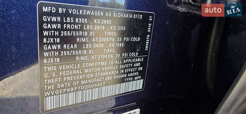 Позашляховик / Кросовер Volkswagen Touareg 2012 в Дніпрі