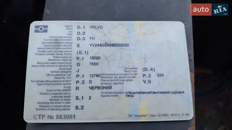 Тягач Volvo FH 13 2008 в Одессе документ