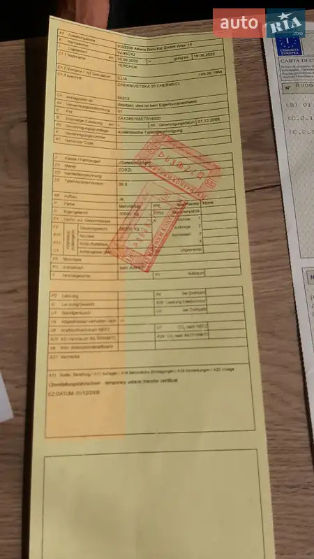 Цистерна полуприцеп Zorzi 36S 2008 в Виннице документ