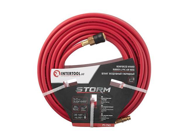 Шланг для компрессора гибридный, профессиональный, 20 атм, 6*11мм, 30м STORM Intertool PT-1763