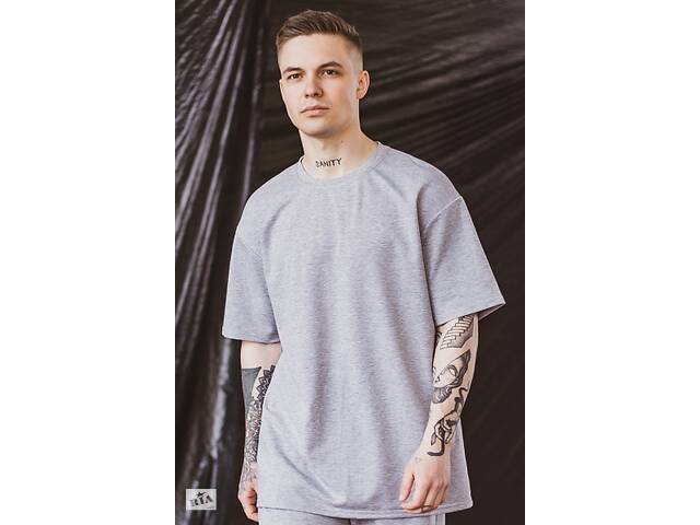 Футболка мужская спортивная Player серая трикотажная Oversize SKL59-292672