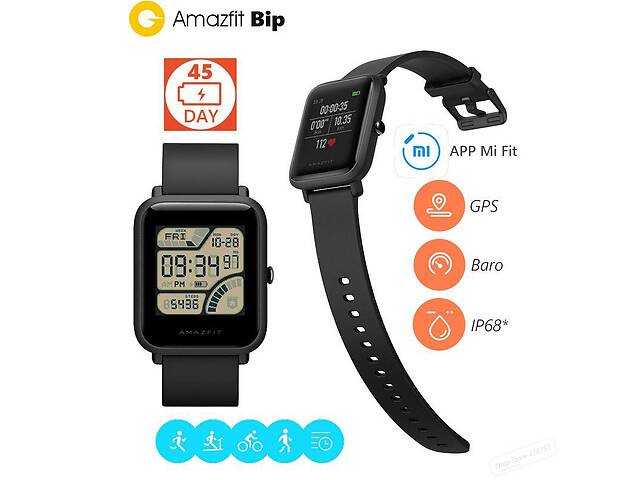 Смарт - часы Xiaomi Amazfit Bip Global с GPS, IP68. Умные часы Black White A1608