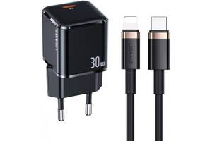 Сетевое зарядное устройство Usams T45 UX Series USB-C PD&QC3.0 30W 3A + cable Lightning, Type-C Black (Код товара:22345)