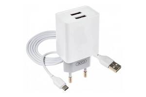 Сетевое зарядное устройство XO L65 Double USB 2.4A + cable Type-C White (Код товара:24431)