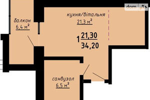 Продается 1-комнатная квартира 33.2 кв. м в Тернополе