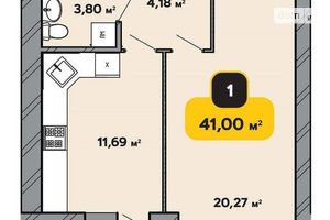 Продається 1-кімнатна квартира 41 кв. м у Хмельницькому