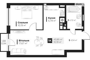 Продається 1-кімнатна квартира 43.85 кв. м у Львові