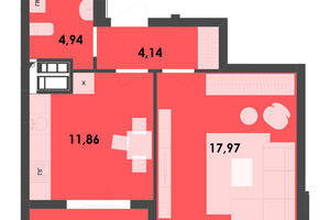 Продается 1-комнатная квартира 42.93 кв. м в Житомире