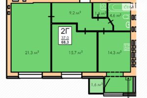 Продається 2-кімнатна квартира 68.3 кв. м у Черкасах