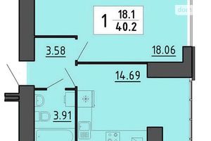 Продается 1-комнатная квартира 40.2 кв. м в Тернополе