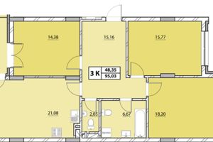 Продается 3-комнатная квартира 95.03 кв. м в Львове