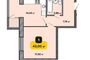 Продається 1-кімнатна квартира 43 кв. м у Хмельницькому