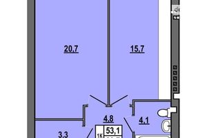 Продается 1-комнатная квартира 53.1 кв. м в Тернополе