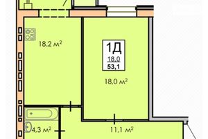 Продается 1-комнатная квартира 53 кв. м в Черкассах