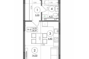 Продается 1-комнатная квартира 28.49 кв. м в Киеве