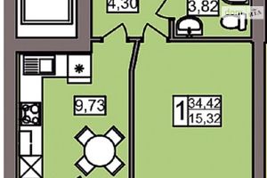 Продається 1-кімнатна квартира 34.42 кв. м у Хмельницькому