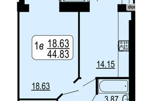 Продається 1-кімнатна квартира 44.83 кв. м у Вінниці